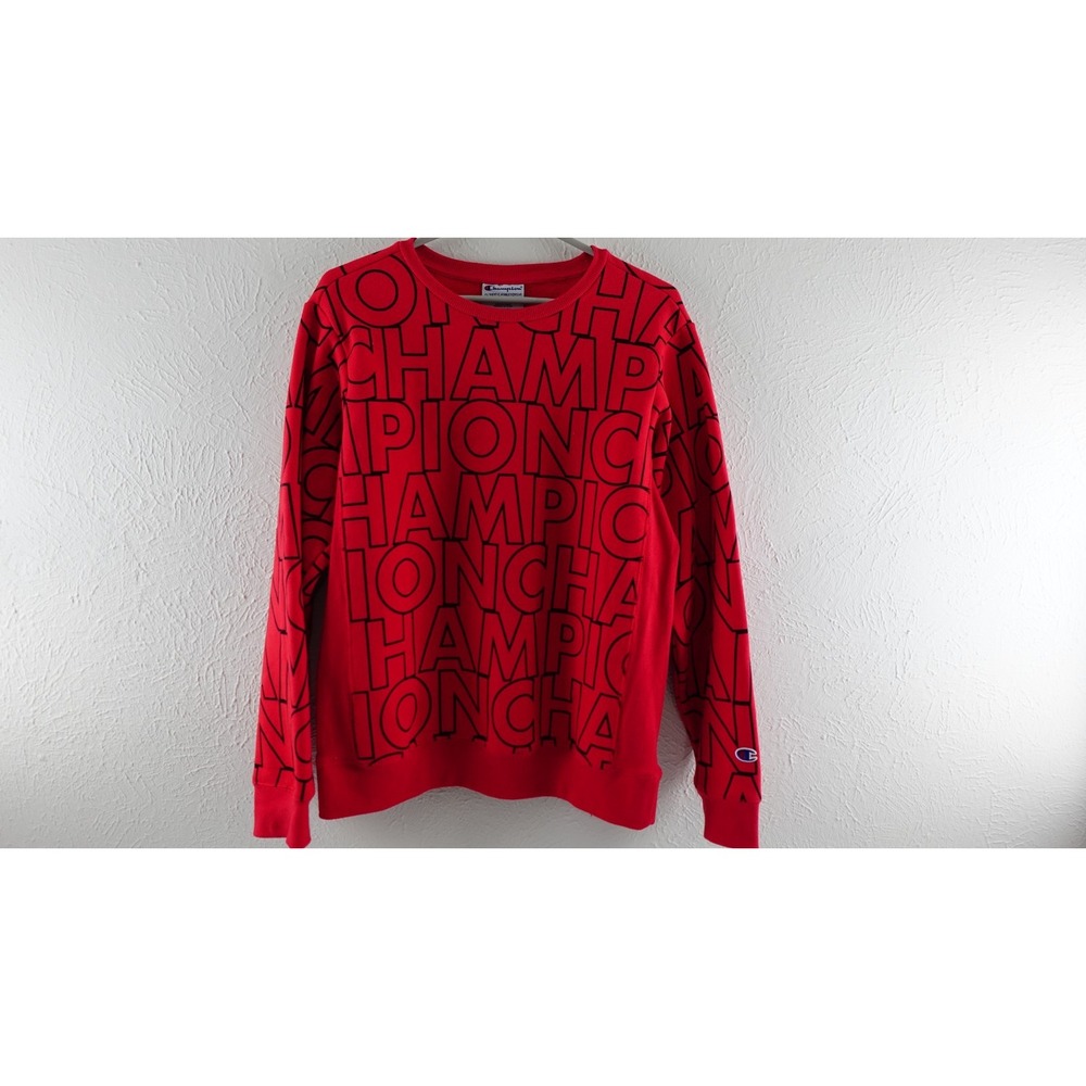Champion‎ Authentic Athleticwear Red All over Print Champion Sweatshirt SIZE XL